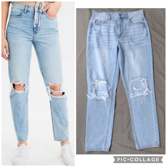 American Eagle Outfitters Denim - American Eagle Light Wash Ripped Knee High Waist Mom Jeans